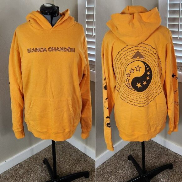 Bianca Chandon Yogi Pullover Hoodie Size XL Orange stars - Picture 1 of 16